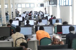 students taking an online exam